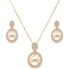 Oval Pendant Jewelry Set Cream Pearl Necklace and Earrings Set Women Gold and Silver